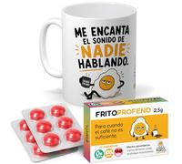 Regalo Pack Original para Amigos, Pareja, Familia, Oficina, cumpleaños. | Taza Divertida “Me encanta el sonido de nadie hablando” 350 ml + 12 Caramelos de broma en blister Sin Azúcar con sabor cereza.