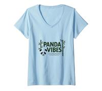 Regalo Panda Vibes Bamboo Forest Zen para Amantes de los Animales Camiseta Cuello V, Mujer, Azul Bebé, XL