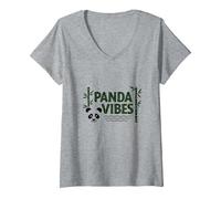 Regalo Panda Vibes Bamboo Forest Zen para Amantes de los Animales Camiseta Cuello V, Mujer, Gris Jaspeado, XL