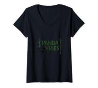 Regalo Panda Vibes Bamboo Forest Zen para Amantes de los Animales Camiseta Cuello V, Mujer, Negro, S