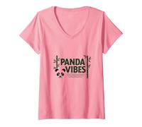 Regalo Panda Vibes Bamboo Forest Zen para Amantes de los Animales Camiseta Cuello V, Mujer, Rosado, M