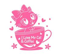 Regalo para amantes de los gatos: lindo gato y gráfico de café. Calcomanías de tallado fino 42x45.4cm Autoadhesivo Rosa