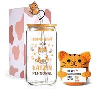 Regalo para amantes de los gatos para mujeres y hombres, vaso con tapa y pajita, diseño de gato hecho a mano con tarjeta de energía, regalo de cumpleaños para mamá, novia, hermana, hija (Cat)