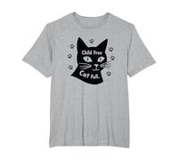 Regalo para Amantes de los Gatos, sin Hijos, sin Hijos Camiseta, Hombre Tallas Grandes, Gris Jaspeado, 3X Alto