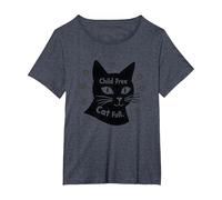 Regalo para Amantes de los Gatos, sin Hijos, sin Hijos Camiseta, Mujer Tallas Grandes, Azul Jaspeado, 2XL Grande