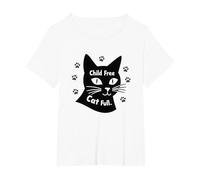 Regalo para Amantes de los Gatos, sin Hijos, sin Hijos Camiseta, Mujer Tallas Grandes, Blanco, 3XL Grande