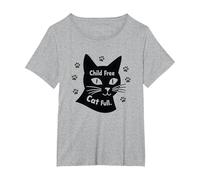 Regalo para Amantes de los Gatos, sin Hijos, sin Hijos Camiseta, Mujer Tallas Grandes, Gris Jaspeado, 4XL Grande