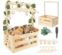 Regalo para baby shower, con cesta de madera con ruedas, práctico armario para bebé con asa y 5 perchas para muñecas de arco iris