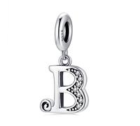 Regalo para día de la Madre-Letra Charms B Plata de ley 925 Compatible con Pulseras y Collar Pandora Europeo, Regalo para Cumpleaños Madre/Hija