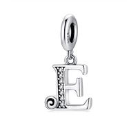 Regalo para día de la Madre-Letra Charms E Plata de ley 925 Compatible con Pulseras y Collar Pandora Europeo, Regalo para Cumpleaños Madre/Hija