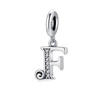 Regalo para día de la Madre-Letra Charms F Plata de ley 925 Compatible con Pulseras y Collar Pandora Europeo, Regalo para Cumpleaños Madre/Hija