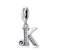 Regalo para día de la Madre-Letra Charms K Plata de ley 925 Compatible con Pulseras y Collar Pandora Europeo, Regalo para Cumpleaños Madre/Hija