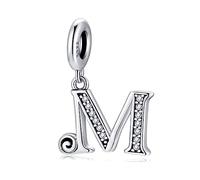 Regalo para día de la Madre-Letra Charms M Plata de ley 925 Compatible con Pulseras y Collar Pandora Europeo, Regalo para Cumpleaños Madre/Hija