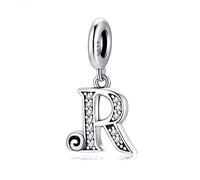 Regalo para día de la Madre-Letra Charms R Plata de ley 925 Compatible con Pulseras y Collar Pandora Europeo, Regalo para Cumpleaños Madre/Hija