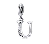 Regalo para día de la Madre-Letra Charms U Plata de ley 925 Compatible con Pulseras y Collar Pandora Europeo, Regalo para Cumpleaños Madre/Hija