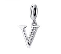 Regalo para día de la Madre-Letra Charms V Plata de ley 925 Compatible con Pulseras y Collar Pandora Europeo, Regalo para Cumpleaños Madre/Hija