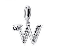 Regalo para día de la Madre-Letra Charms W Plata de ley 925 Compatible con Pulseras y Collar Pandora Europeo, Regalo para Cumpleaños Madre/Hija