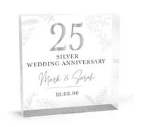 Regalo para el 25 aniversario para padres - Placa acrílica personalizada de plata para aniversario de boda, regalo para esposa, marido, pareja, él, ella, amigos - 25 años de matrimonio