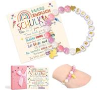 Regalo para el primer día de colegio: bolsa de regalos para niñas, pulsera con ángel de la guarda para escolares, rellena con amuletos para el inicio del curso escolar, con tarjeta de felicitación y c