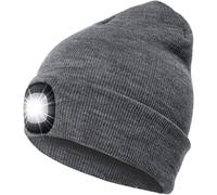 Regalo para hombres y mujeres, gorro de invierno abrigado, gorro con linterna frontal recargable, gorro LED, brillo ajustable, gorro unisex para