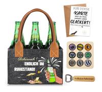 Regalo para jubilados, bolsa de cerveza de fieltro de alta calidad para 6 botellas con abrebotellas, tarjeta de felicitación y coleccionista de tapas de botellas de cerveza, regalo ideal para hombres