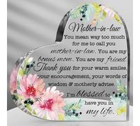 Regalo para mamá de hija e hijo, bloque acrílico en forma de corazón para mamás, letrero de placa de corazón para agradecido, día de la madre, cumpleaños, Acción de Gracias, ideas de regalo (suegra)