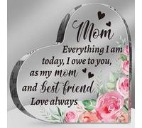 Regalo para mamá de hija e hijo, bloque acrílico en forma de corazón para mamás, letrero de placa de corazón para agradecido, día de la madre, cumpleaños, Acción de Gracias, ideas de regalo (mamá