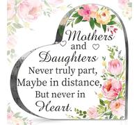 Regalo para mamá de hija e hijo, bloque acrílico en forma de corazón para mamás, letrero de placa de corazón para agradecido, día de la madre, cumpleaños, Acción de Gracias, ideas de regalo (mamá flor