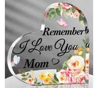 Regalo para mamá de hija e hijo, bloque acrílico en forma de corazón para mamás, placa de corazón para agradecido, día de la madre, cumpleaños, Acción de Gracias, ideas de regalo (I Love Mom)