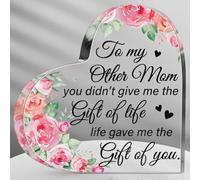 Regalo para mamá de hija e hijo, bloque acrílico en forma de corazón para mamás, placa de corazón para agradecido, día de la madre, cumpleaños, Acción de Gracias, ideas de regalo (madrastra, flor rosa