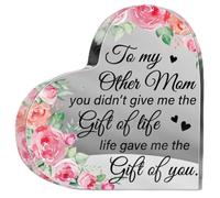 Regalo para mamá de hija e hijo, bloque acrílico en forma de corazón para mamás, placa de corazón para agradecido, día de la madre, cumpleaños, Acción de Gracias, ideas de regalo (madrastra, flor rosa