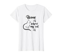 Regalo para mamá y papá de Cats Home Is Where My Cat Is Camiseta gráfica económica, Mujer, Blanco, M