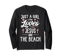 Regalo para mujer de Just A Girl Who Loves Jesus and the Beach Manga Larga
