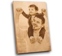 Regalo para Papá Personalizado con Foto y Texto Grabado en Madera Natural - Cuadro de Personalizado con Imagen Grabada y Dedicatoria en la Parte Trasera, Regalo único para Padre y Día del Padre