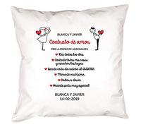 Regalo para Parejas Personalizable: cojín ‘Contrato de Amor’ Personalizado con Nombres, Fecha y el Texto Que tú Quieras
