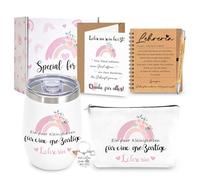 Regalo para profesora, taza térmica de 12 oz con tapa, neceser de cosméticos, cuaderno, llavero, bolígrafo, tarjeta de felicitación, regalo de despedida, profesor para escuela primaria, escuela