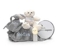 Regalo para Recién Nacido | Color: Multicolor | Doudou Personalizado y Lampara de Luz Nocturna | Hecho a Mano en España | Caja de Regalo de Lujo (Azul) | BebeDeParis