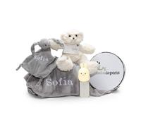Regalo para Recién Nacido | Color: Multicolor | Doudou Personalizado y Lampara de Luz Nocturna | Hecho a Mano en España | Caja de Regalo de Lujo (Lamparita + Oso + Doudou + Manta) | BebeDeParis