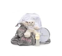 Regalo para Recién Nacido | Doudou Personalizado y Lampara de Luz Nocturna | Hecho a Mano en España | Caja de Regalo de Lujo (Rosa) | BebeDeParis