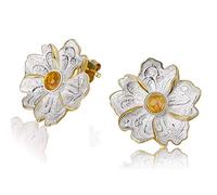 Regalo para ti Springlight S925 Pendientes de botón de plata esterlina Piedra natural Flor de peonía Pendiente colgante para mujeres y niñas(Yellow)