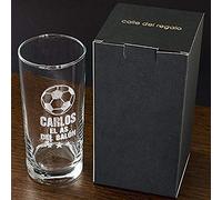 Regalo personalizable para hombres por su cumpleaños: Vaso de whisky grabado con un balón de fútbol, el nombre que tú quieras y el texto 'el as del balón'