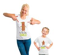 Regalo Personalizable para Madres: Pack de Camiseta para mamá + Camiseta para Hijo/a o Body para bebé 'De Tal Palo. Tal Astilla' Personalizados con Sus Nombres