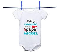 Regalo personalizado: body para bebé o camiseta infantil 'Estoy loquito con mi mamá' personalizable con nombre (Disponible 3/6 meses, 6/12 meses y 12/18 meses)