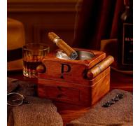 Regalo personalizado para hombres, cenicero de madera con nombre grabado, ceniceros 2 en 1 con tapa, bandeja de vidrio de whisky con reposapiés para cigarros, regalo para papá, marido, aniversario