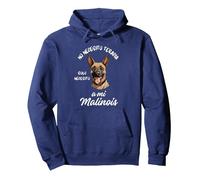 Regalo Personalizado Perro Malinois Divertido Mujer Chica Sudadera con Capucha, Unisex para Adultos, Azul Marino, XXL