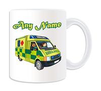 Regalo personalizado - Taza de ambulancia del Reino Unido (tema de diseño de transporte, blanco) - Cualquier nombre/mensaje en tu único - NHS Van Vehicle Hospital St John Red Cross Paramedic Emergency