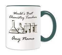 Regalo personalizado - World 's Best profesor de química/frascos y tubos de ensayo Sketch taza (diseño académico tema, colores) - cualquier nombre/mensaje en su único - escuela Colegio Universidad, cerámica, Verde