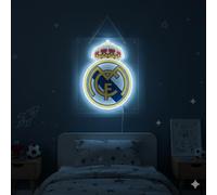 Regalo Real Madrid Lámpara LED de Pared con , Luz Nocturna Decorativa, Iluminación Ambiental para Dormitorio, Diseño del Escudo vinilo metacrilato y con led neón medidas 40x30cm con alimentación 12v