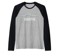 Regalo Retro de Illinois, montañas de Illinois y Puesta de Sol Camiseta Manga Raglan