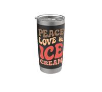 Regalo retro groovy de paz, amor y helado Vaso térmico de acero inoxidable de doble pared